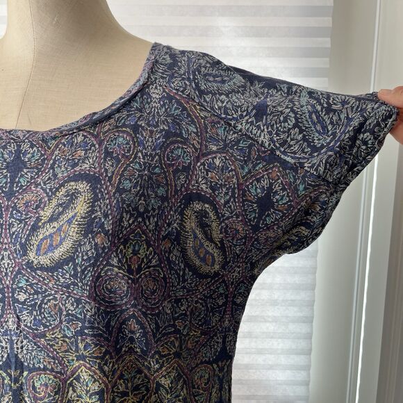 Lucky Brand Paisley Split back Tee, size L, Navy, cotton blend, made in India. - Picture 3 of 7